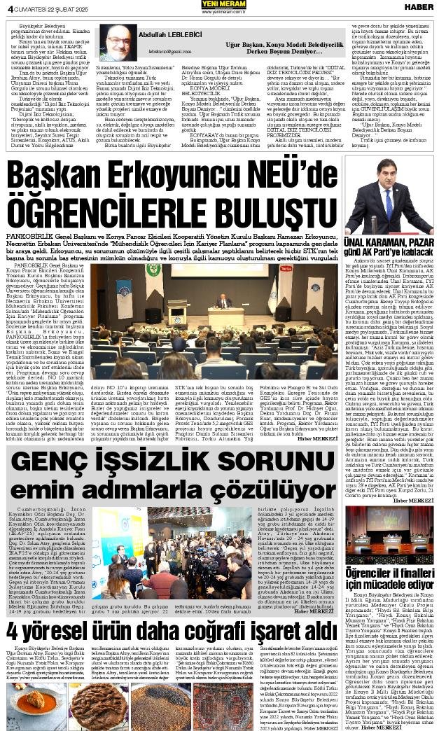 22 Şubat 2025 Yeni Meram Gazetesi