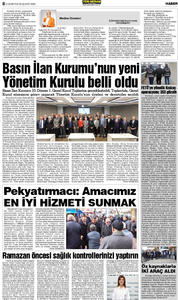 22 Şubat 2025 Yeni Meram Gazetesi