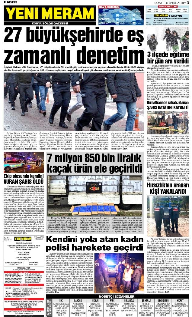 22 Şubat 2025 Yeni Meram Gazetesi