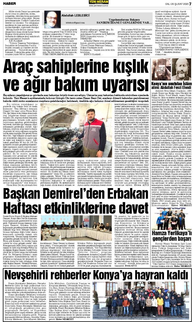 25 Şubat 2025 Yeni Meram Gazetesi
