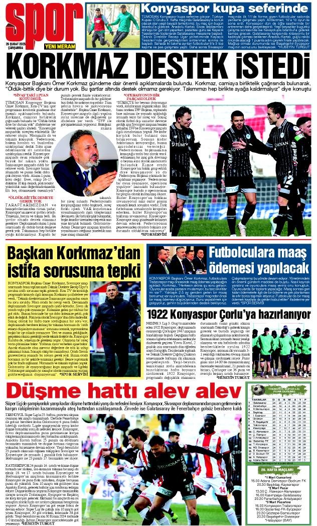 26 Şubat 2025 Yeni Meram Gazetesi
