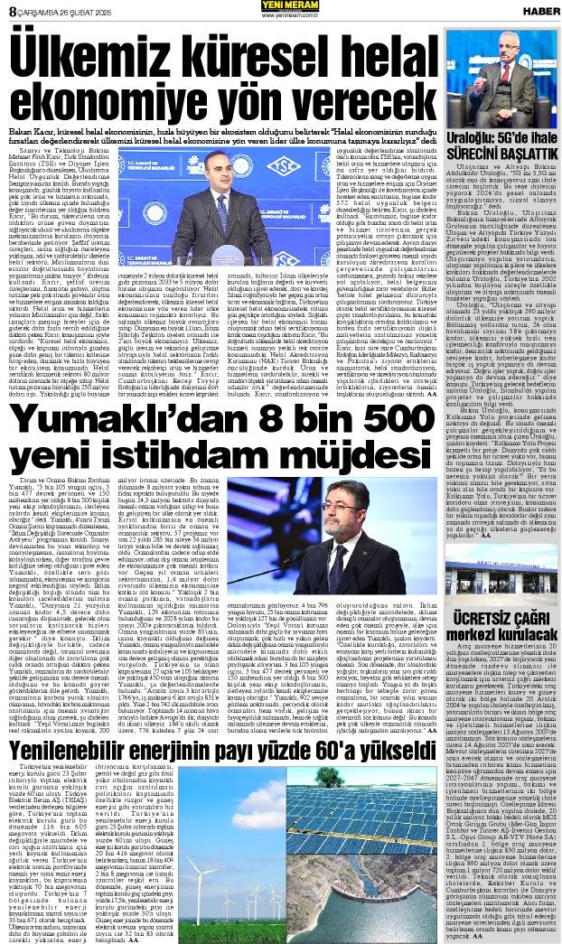 26 Şubat 2025 Yeni Meram Gazetesi
