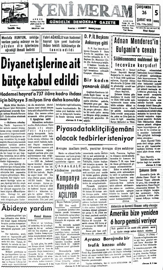 26 Şubat 2025 Yeni Meram Gazetesi
