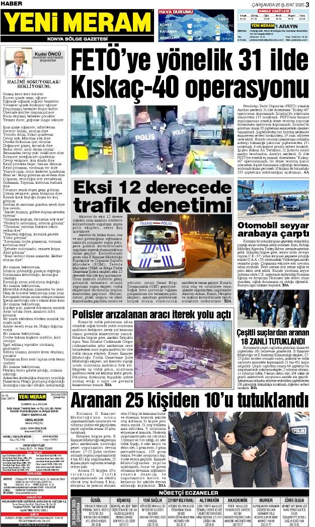 26 Şubat 2025 Yeni Meram Gazetesi
