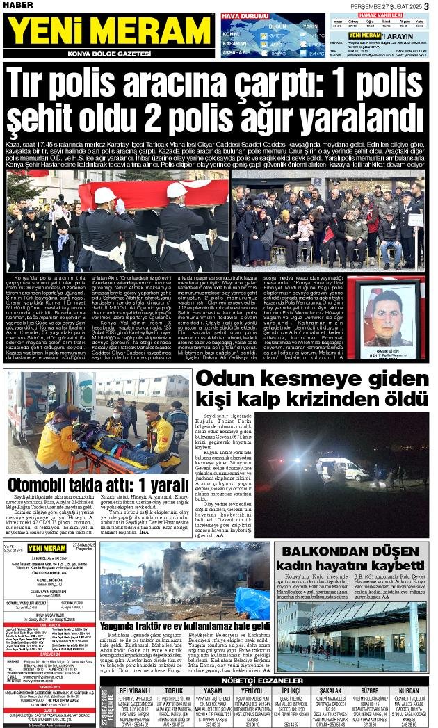 27 Şubat 2025 Yeni Meram Gazetesi