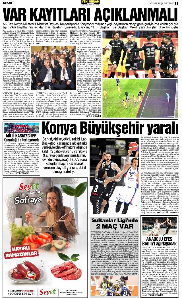 28 Şubat 2025 Yeni Meram Gazetesi
