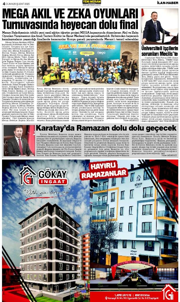 28 Şubat 2025 Yeni Meram Gazetesi
